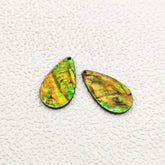 20×35 mm Yellow/Black Abalone Shell Teardrop, One-Hole Sew-On Shell on Acrylic Gem (Sold in Pairs)